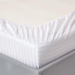 330 Thread Count Egyptian Cotton Satin Stripe Fitted Sheet - White / Double - thumbnail 2