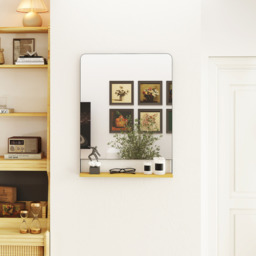 HOMCOM Decorative Mirror with Wood Shelf, Industrial Wall Mirror - Black / 60cm - thumbnail 3