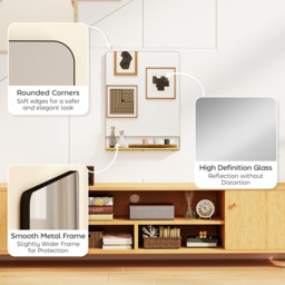 HOMCOM Decorative Mirror with Wood Shelf, Industrial Wall Mirror - Black / 60cm - thumbnail 5