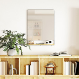 HOMCOM Decorative Mirror with Wood Shelf, Industrial Wall Mirror - Black / 60cm - thumbnail 4