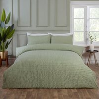 Seersucker Polycotton Duvet Cover Set with Pillowcase - Green / 4.00cm / Double - image 1