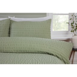 Seersucker Polycotton Duvet Cover Set with Pillowcase - Green / 4.00cm / Double - thumbnail 3