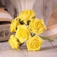 Bunch of 6 Small Foam Tea Roses - Lemon