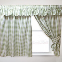 Gingham Check Sage Curtains Or Pelmets Green Pencil Pleat Header - Sage Green / 54in / 66in - thumbnail 2