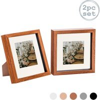 "3D Box Photo Frame - 8 x 8"" with 4 x 4"" Mount - Pack of 2 - Dark Wood/Ivory / 20cm"