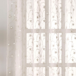 Slot Top Sheer Linen Look Voile Panels with Floral Print and sequins - Pair - Cream / 183cm - thumbnail 2