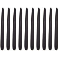 Tapered Dinner Candles, Pack of 10, Unscented, 24 cm - Ecru Matt Finish - Black Matt