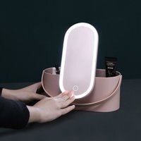 Portable Vanity Case Makeup Box With Rotatable LED Light Mirror - Pink
