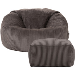 Classic Cord Bean Bag with Footstool - Charcoal Grey - thumbnail 2