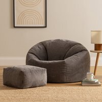 Classic Cord Bean Bag with Footstool - Charcoal Grey