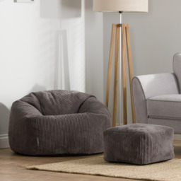 Classic Cord Bean Bag with Footstool - Charcoal Grey - thumbnail 3