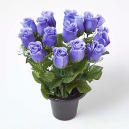 Homescapes Set of 3 Artificial Rosebuds with Gypsohila in Grave Vase - Pink, Violet, Yellow - thumbnail 4
