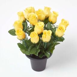 Homescapes Set of 3 Artificial Rosebuds with Gypsohila in Grave Vase - Pink, Violet, Yellow - thumbnail 2