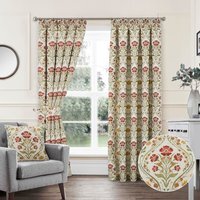 Vermont Tapestry Chenille Lined Pencil Pleat Curtains - Red / 137cm / 114cm