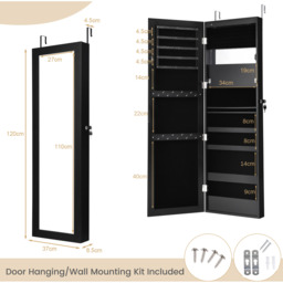 15 LEDs Mirror Jewelry Cabinet - Black - thumbnail 3