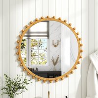 Pine Wood Decorative Wall Mounted Round Mirror - Wood
