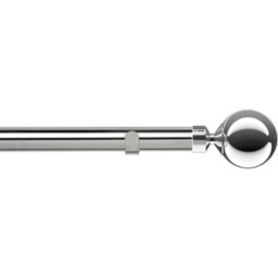 28mm Fixed Length Metal Eyelet Curtain Pole Set - Met Ball Finial - Chrome / 160cm - thumbnail 2