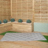 1.5m x 2.1m Alexandria Large Outdoor Alfresco Patio Rug Mat in Grey - Grey / White