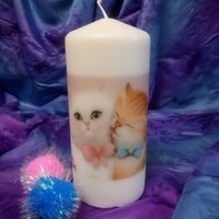 Pillar Candle Adorable Kittens - White / 5