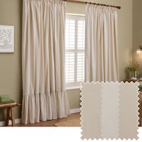 Birdie Stripe Fully Lined Ruffle Pencil Pleat Curtain Pair - Oat-Milk / 168cm / 137cm - image 1