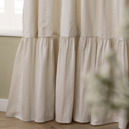 Birdie Stripe Fully Lined Ruffle Pencil Pleat Curtain Pair - Oat-Milk / 168cm / 137cm - thumbnail 2