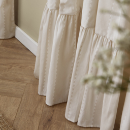 Birdie Stripe Fully Lined Ruffle Pencil Pleat Curtain Pair - Oat-Milk / 168cm / 137cm - thumbnail 3