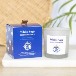 All Seeing Eye White Sage Protection Candle With Crystal Chips - White - thumbnail 2