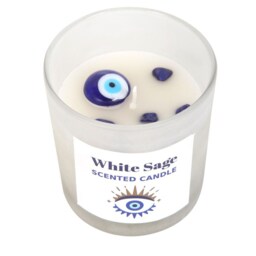 All Seeing Eye White Sage Protection Candle With Crystal Chips - White - thumbnail 4