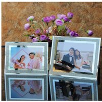 Set of 4 Glitter Mirror Photo Frame Silver Picture Frames Crystal Display S - Silver