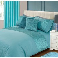 Satin Pleated Soft Touch Microfibre Plain Duvet Cover  Pillowcase Set - Duck Egg / Single