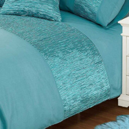 Satin Pleated Soft Touch Microfibre Plain Duvet Cover  Pillowcase Set - Duck Egg / Single - thumbnail 3