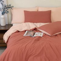 Reversible 100% Cotton Duvet Cover Set with Pillowcases - Terracotta Super King - Terracotta / Double