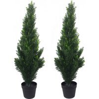 Pair of Artificial Cedar Cypress Topiary UV Resistant - UV Cedar / 25cm