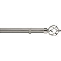 28mm Fixed Length Metal Eyelet Curtain Pole Set - Cage Finial - Satin Silver / 330cm