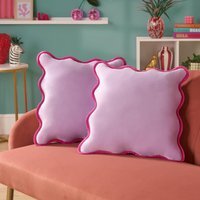 Pack of Matte Velvet Scallop Edge Cushion Covers - Lilac / 2 - thumbnail 1