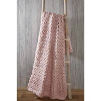 Cable Knit Polyester Throw (120x150 cm) - Blush Pink