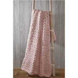 Cable Knit Polyester Throw (120x150 cm) - Blush Pink - thumbnail 3