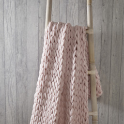 Cable Knit Polyester Throw (120x150 cm) - Blush Pink - thumbnail 2