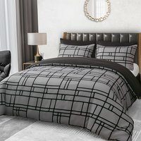 Pamposh Premium Microfiber Reversible Duvet Cover Set - Black & Grey / Double / Duvet Cover Set (1 x Duvet Cover + 2 x Pillowcase) - image 1