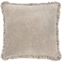 Bertie Washed Cotton Velvet Cushion - Taupe / Feather Rich