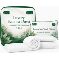 Luxury 1.5 Tog Summer Duvet & Pillow Set - Lightweight, Anti-Allergy, OEKO-TEX Certified - White / Double / 3