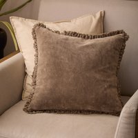 Bertie Washed Cotton Velvet Cushion - Chocolate / Polyester