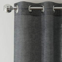 Pair of Plain Eyelet Header Sheer Linen-Look Voile Panels - Charcoal / 137cm - thumbnail 3