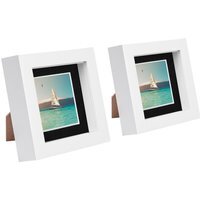 "4x4"" White 3D Box Photo Frame - 2x2"" Mount - Pack of 2 - White/Black" - image 1