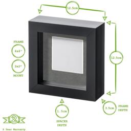 "4x4"" White 3D Box Photo Frame - 2x2"" Mount - Pack of 2 - White/Black" - thumbnail 4