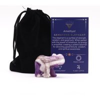 Amethyst Lucky Elephant Statue, Hand Carved Crystal Gift - Purple