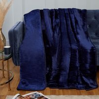 Dyed Mink Faux Fur Polyester Super Soft Cosy Plain Throw - Navy / 150cm