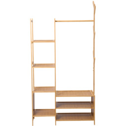 Multifunctional Coat Rack with Rail and Shelves - Natural Wood - thumbnail 3