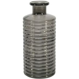 Horizontal Ribbed Glass Bottle Vase - Dove Grey - thumbnail 2