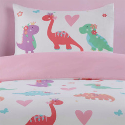 Dino Daisy Duvet Cover Set - Pink / Single - thumbnail 2